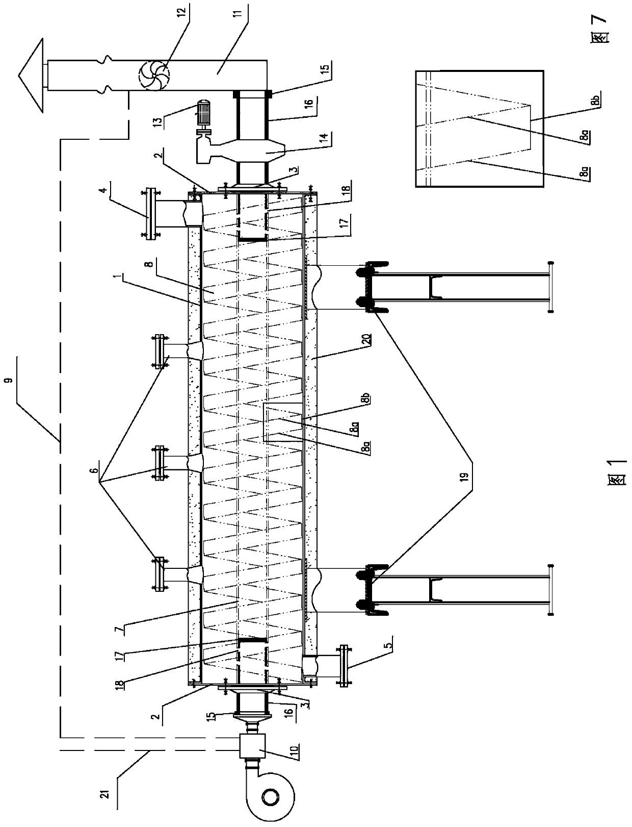 Continuous internal heating double-barrel pyrolysis furnace for solid organic matter