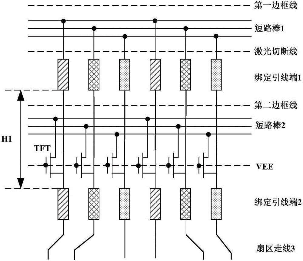 Display panel compatible with multiple types of frame sizes and light-on test method of display panel