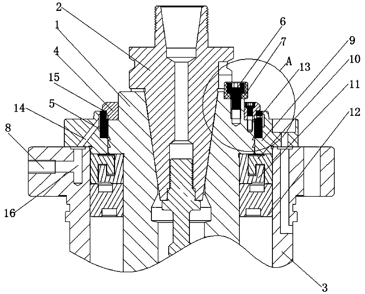 Front-end sealing structure based on spindle