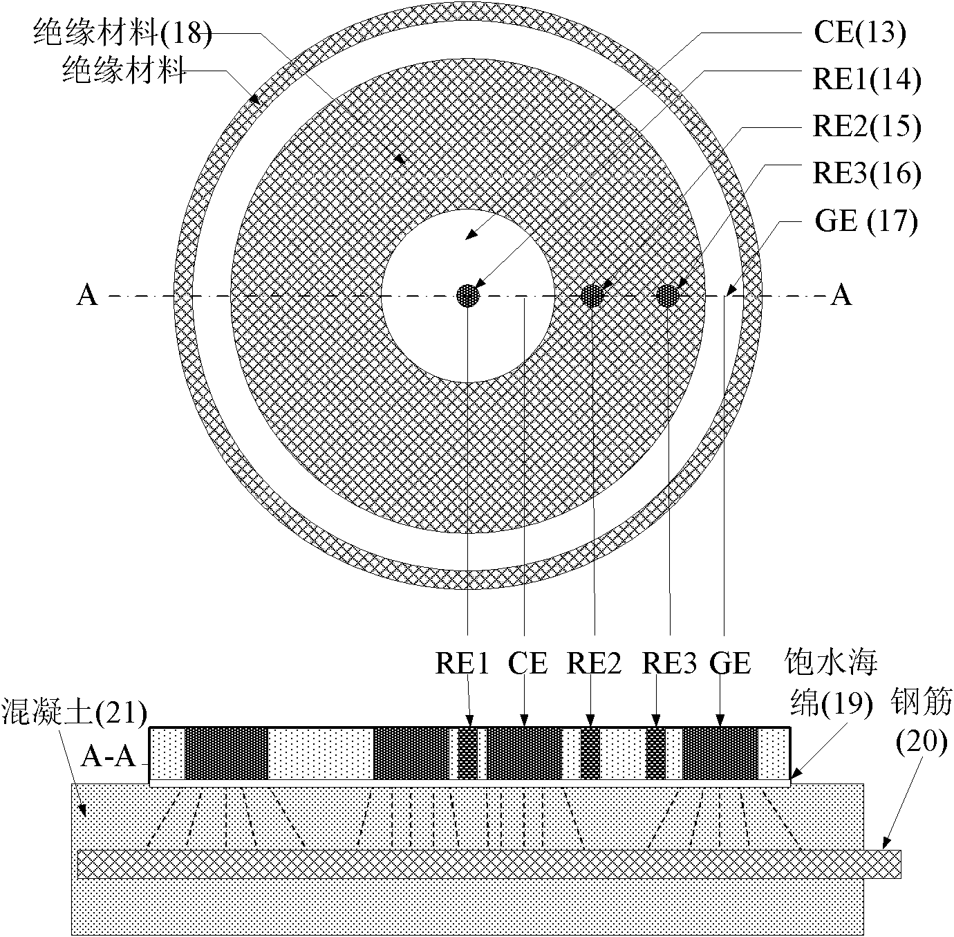 On-line corrosion detector for reinforced concrete and method thereof