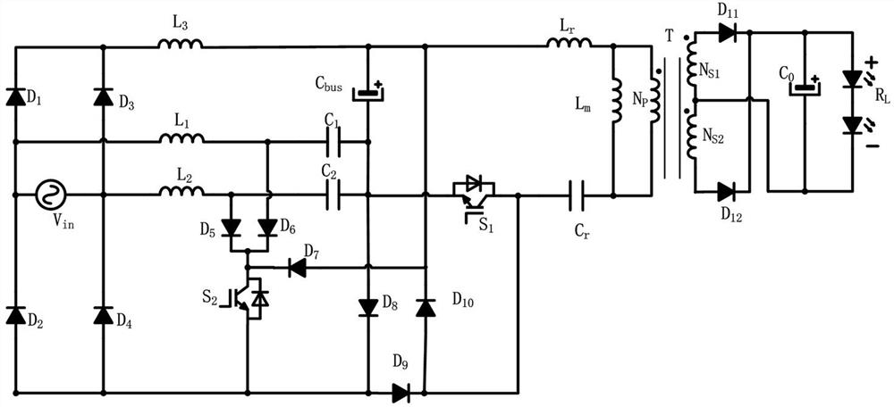 A single-stage bridgeless boost cuk resonant led drive circuit