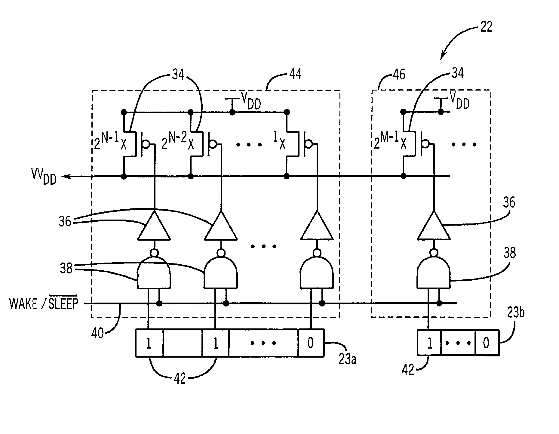 Leakage power management using programmable power gating transistors and on-chip aging and temperature tracking circuit