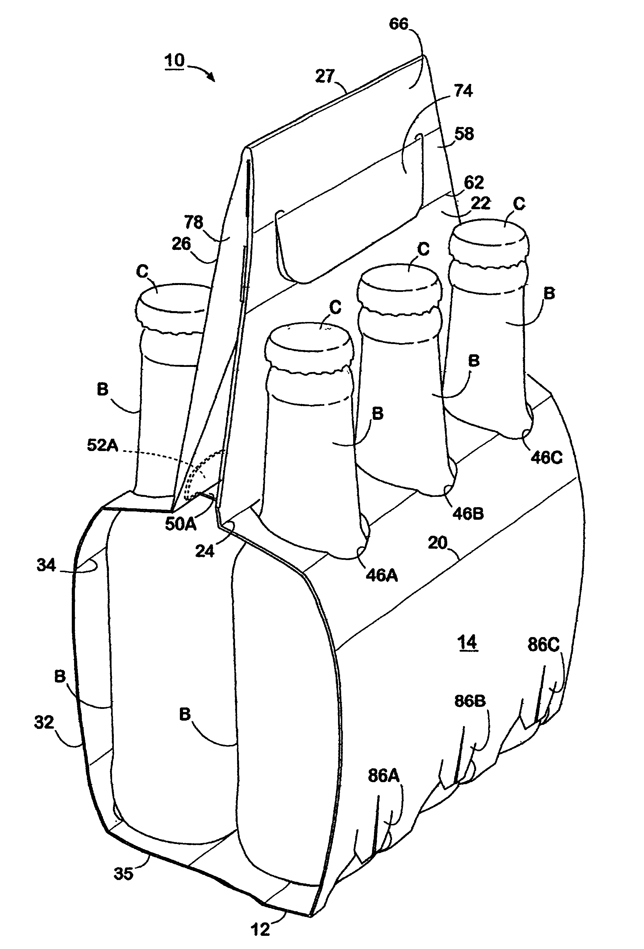 Bottle carrier with improved carrying handle