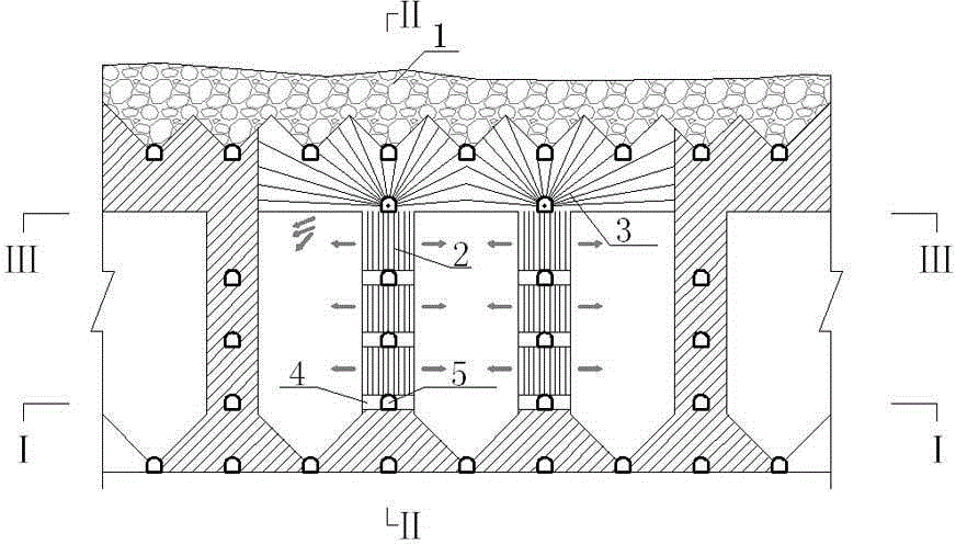 Mining method for transitioning underground ore bodies from open stope mining method to caving mining method