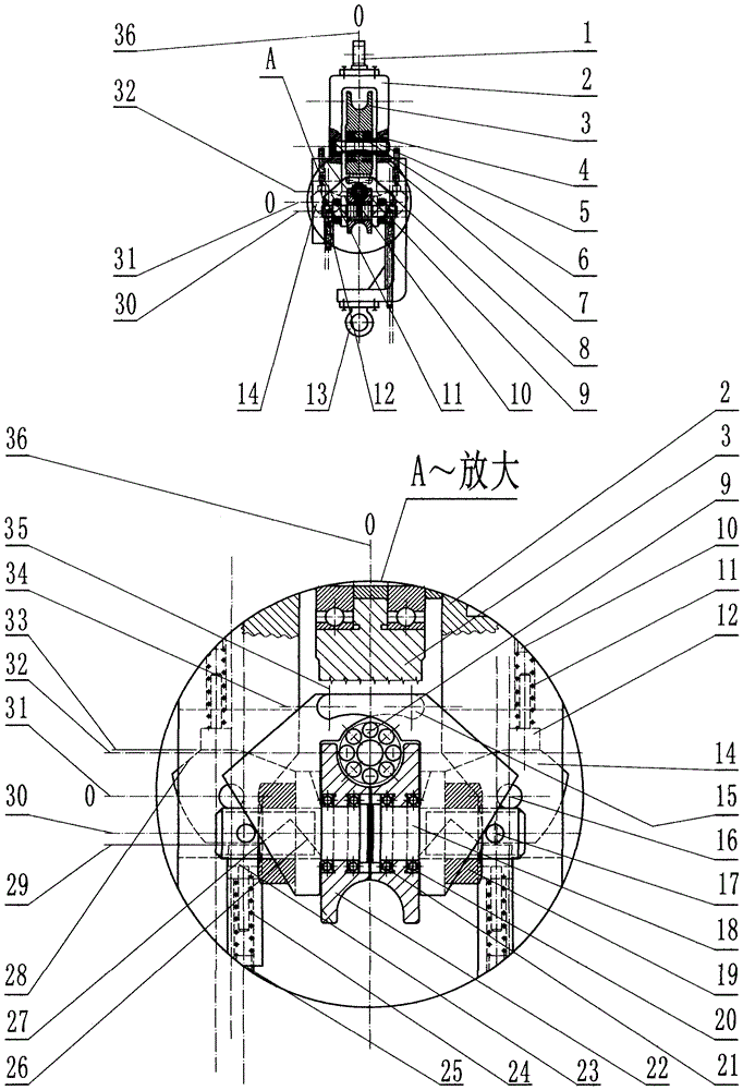 Crane tackle with plunger spring automatically conducting clamping during stress and five wheels rapidly hanging-in or quitting