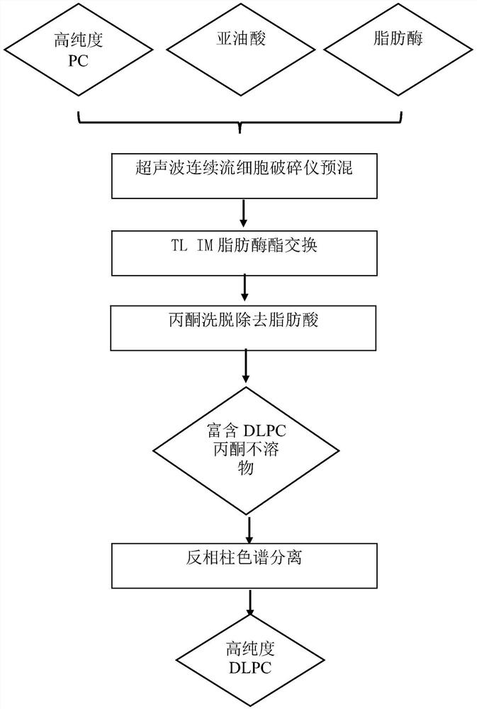 Method for preparing high-purity dilinoyl phosphatidylcholine through combination of enzymatic modification and reversed-phase column chromatography separation and product of high-purity dilinoyl phosphatidylcholine