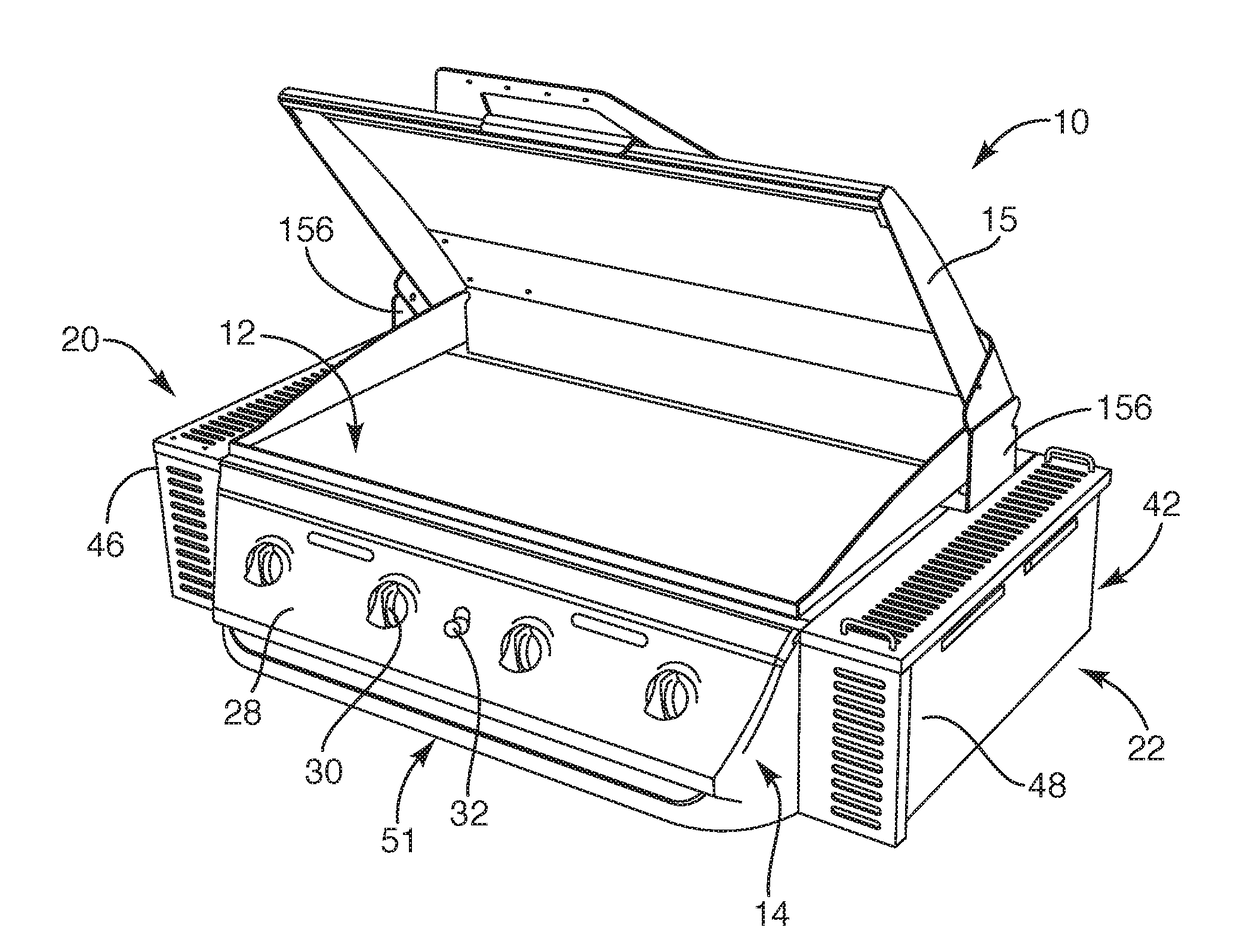 System, device and method for controlling convective heating of a griddle