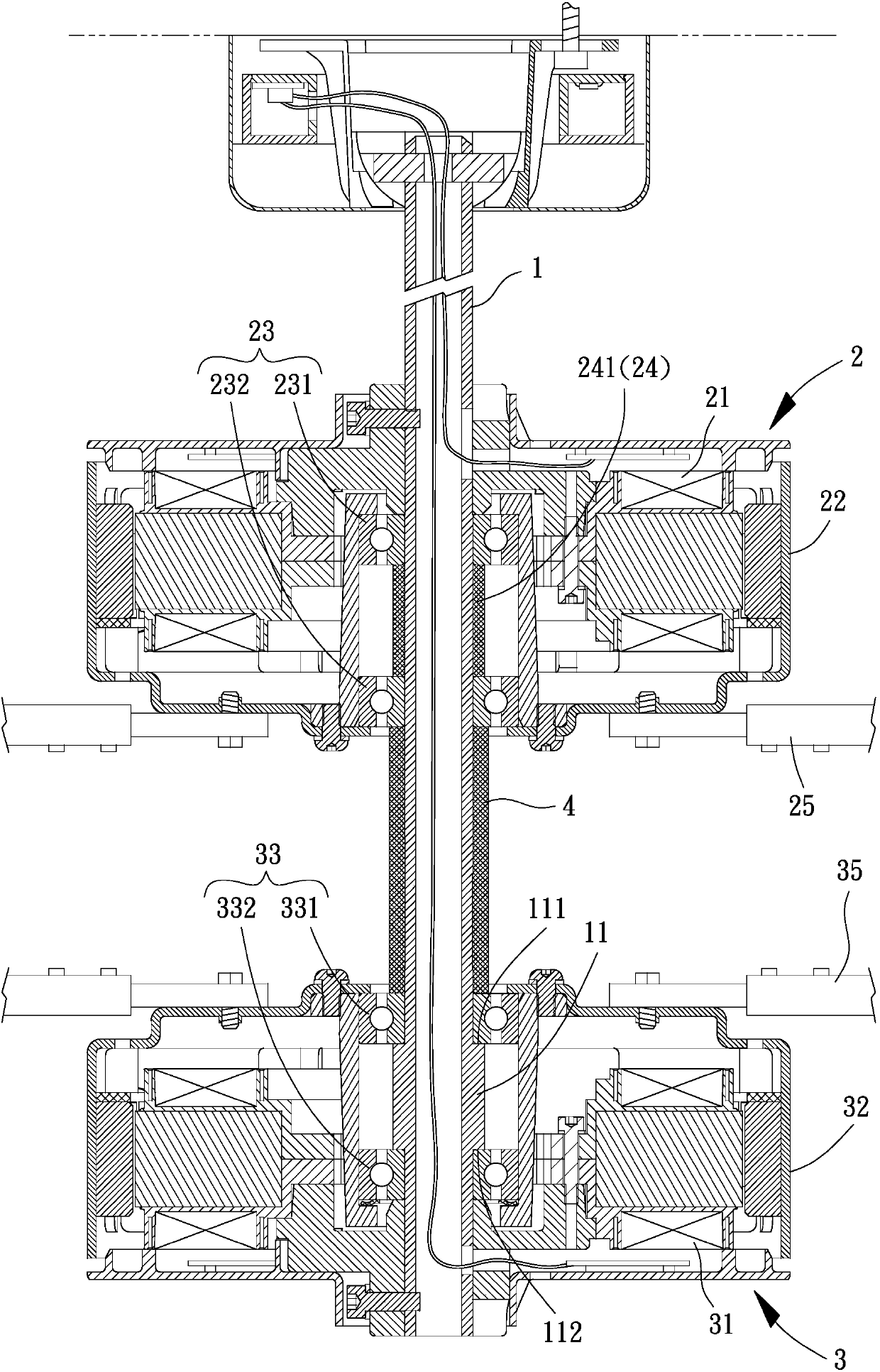 Coaxial dual ceiling fan device