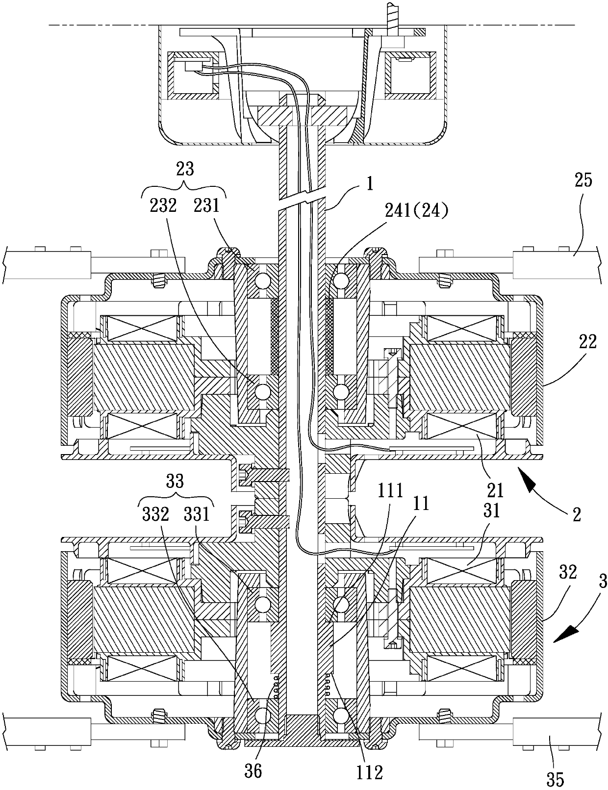 Coaxial dual ceiling fan device