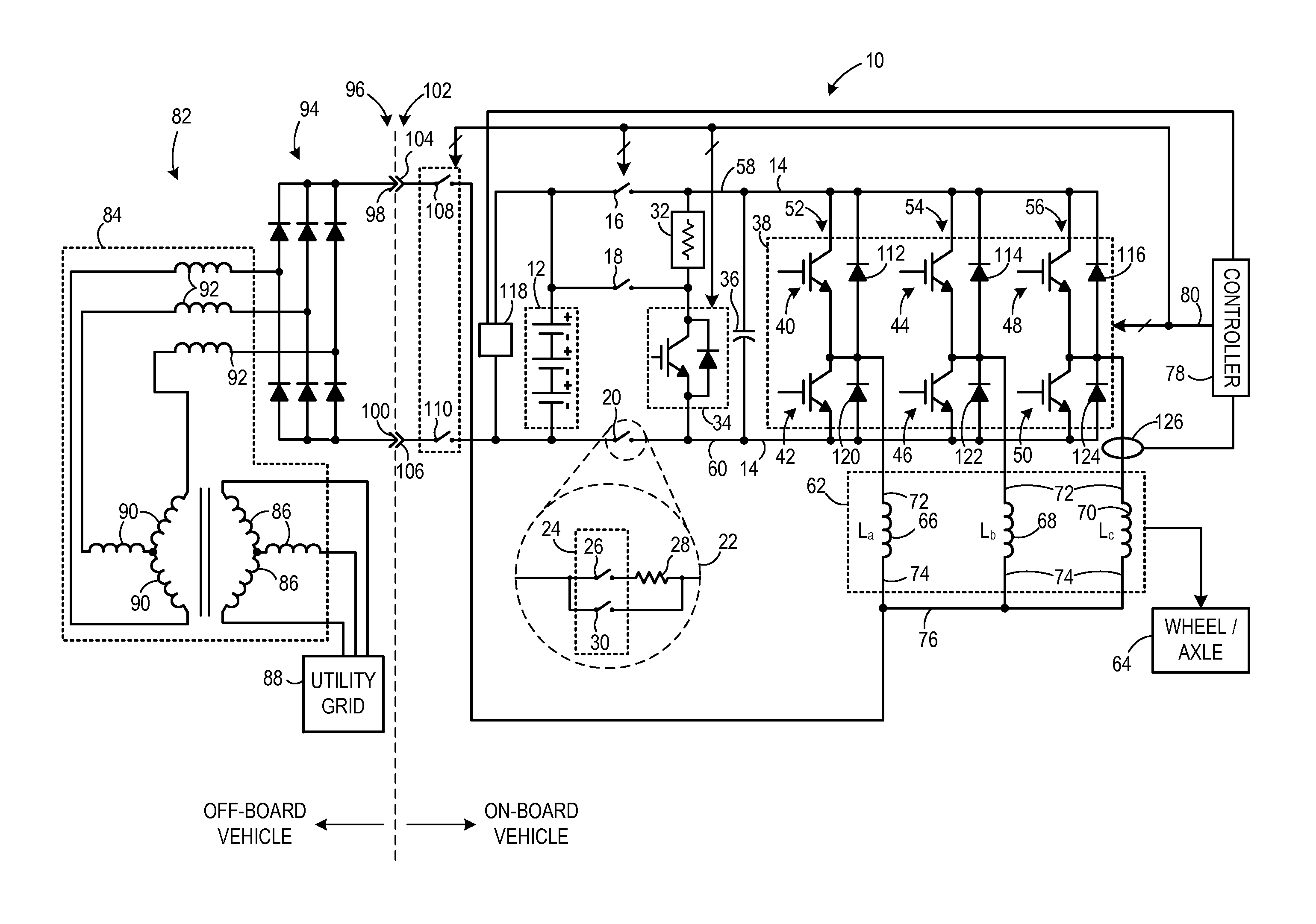 Apparatus for transferring energy using onboard power electronics and method of manufacturing same