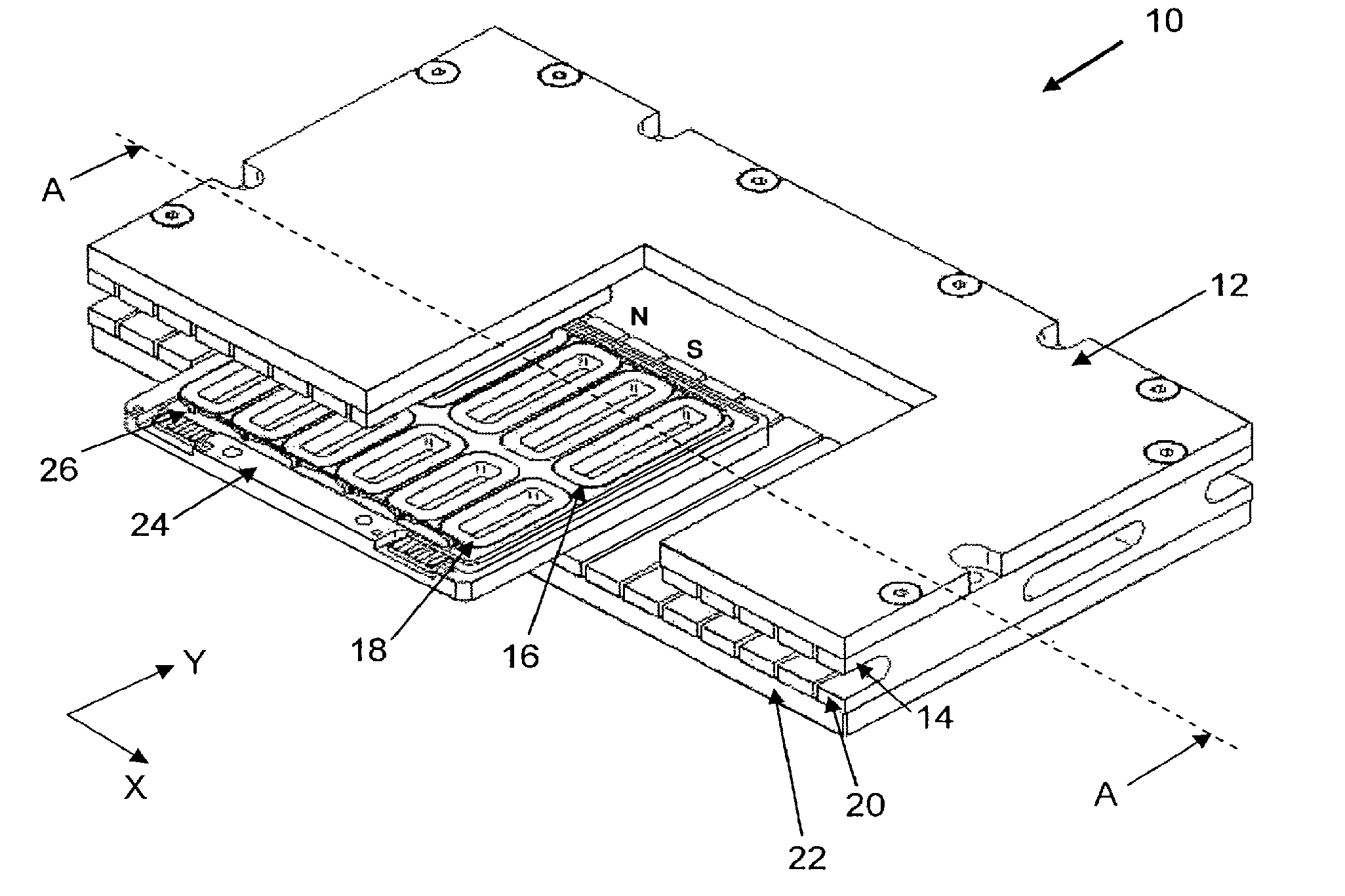 Dual-axis planar motor providing force constant and thermal stability