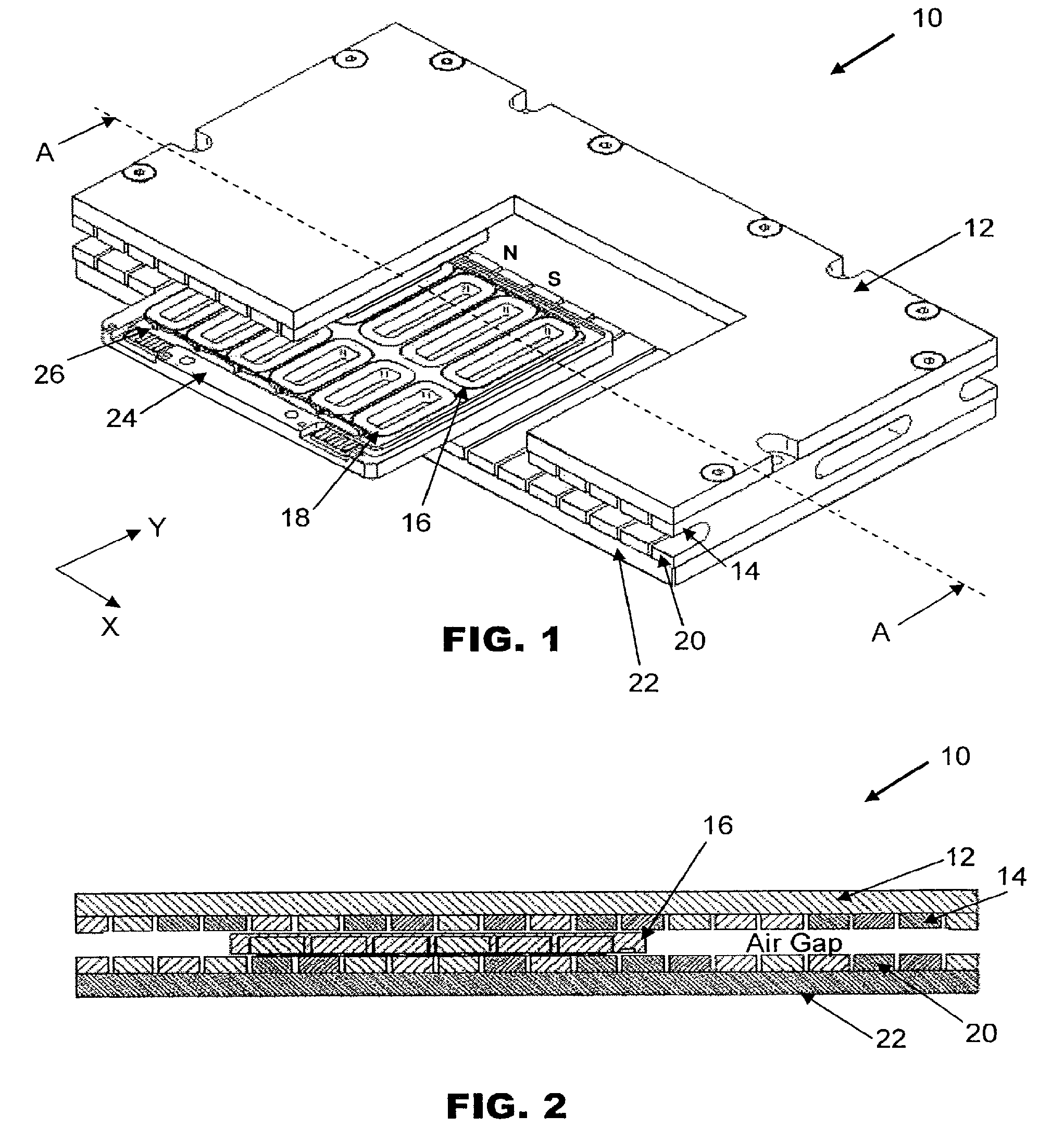 Dual-axis planar motor providing force constant and thermal stability