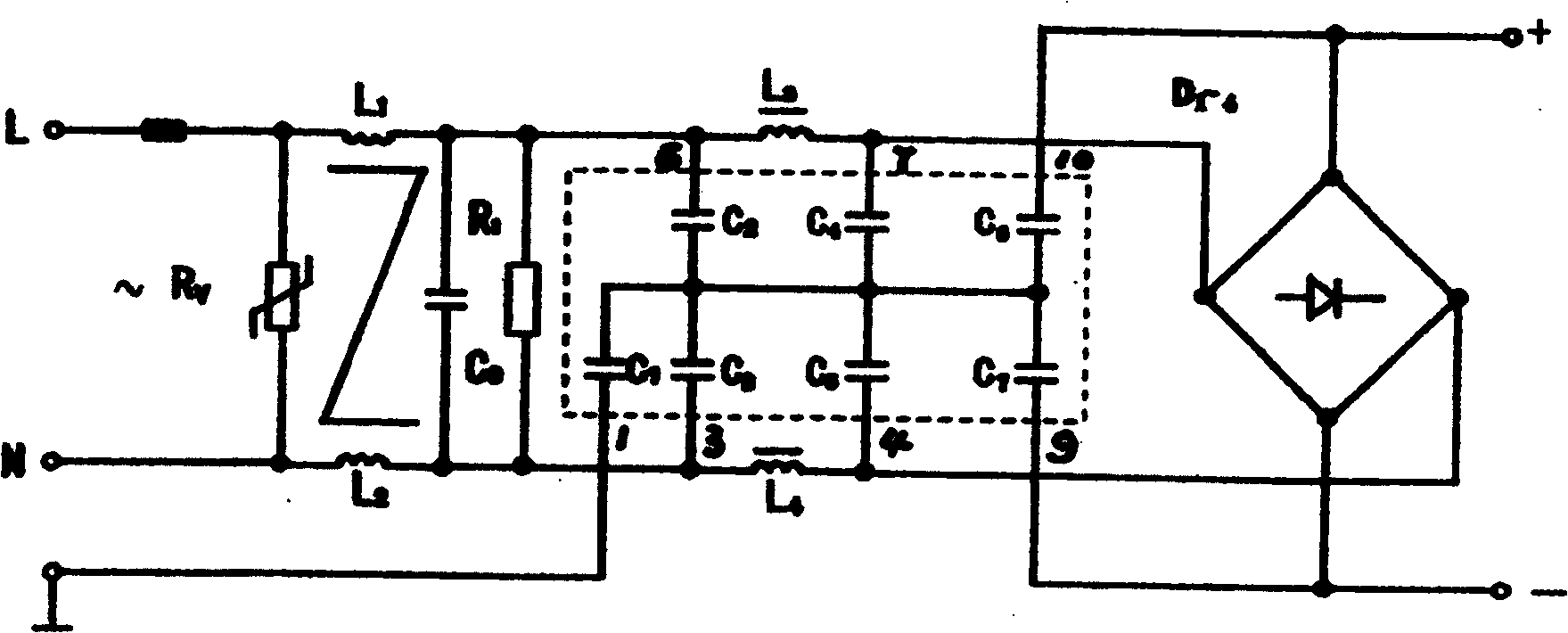 Electromagnetic compatible filter network and filter network module