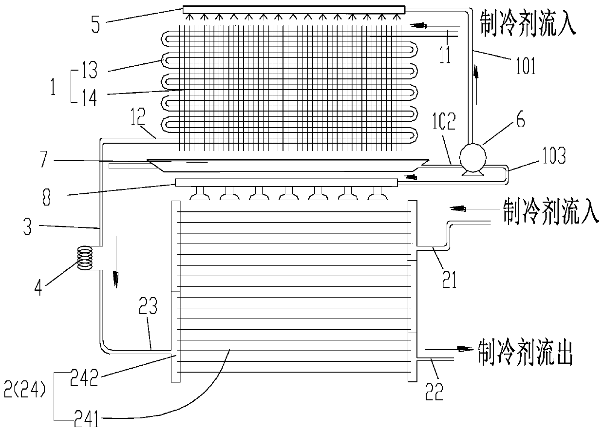 Condensing device and air conditioning system with same