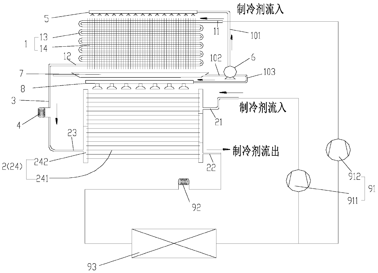 Condensing device and air conditioning system with same