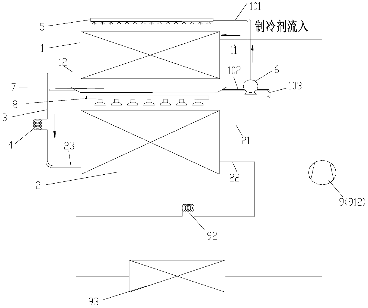 Condensing device and air conditioning system with same