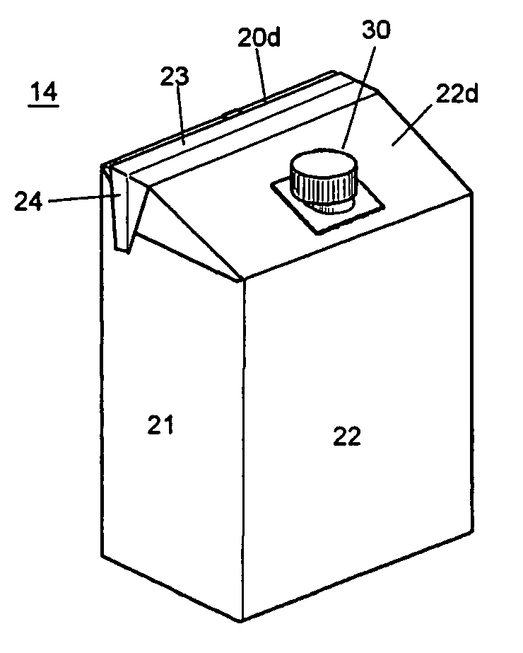 Packaging container, and pouring plug fitted thereto