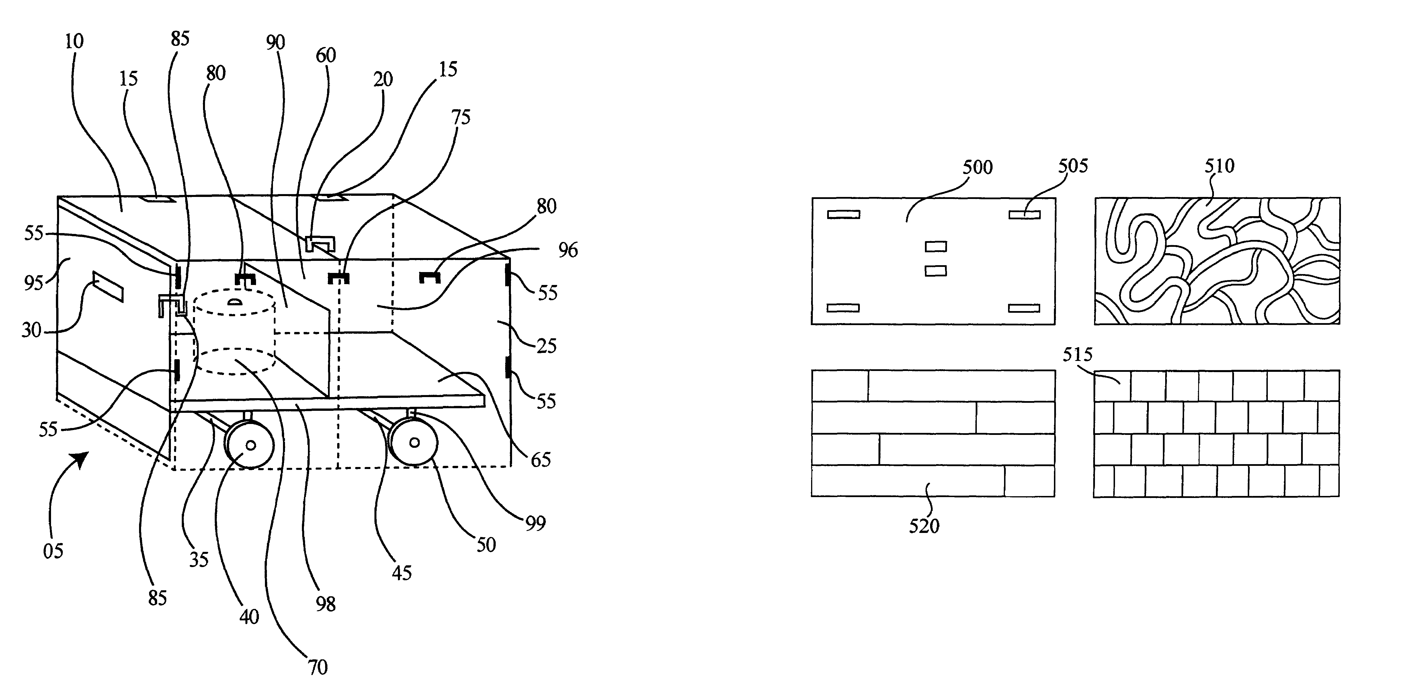 Trash bin having decorative panels and detachable cart