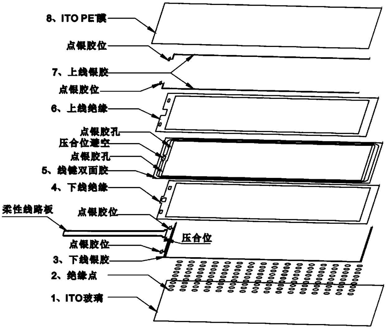 A high weatherability method for adhering an upper electrode and a lower electrode of a touch screen