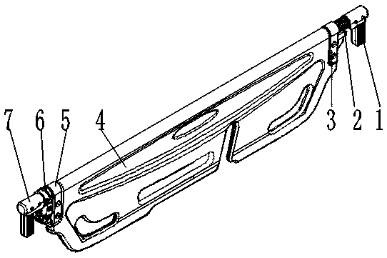 Rotatingly locking and automatically reset medical stretch rail unlocking device