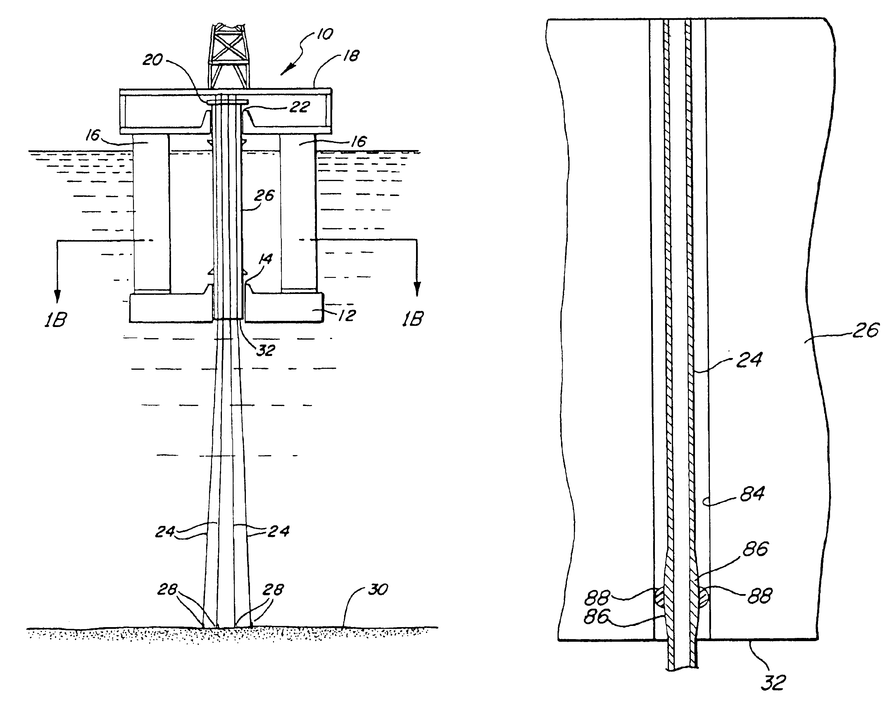 Multi-cellular floating platform with central riser buoy