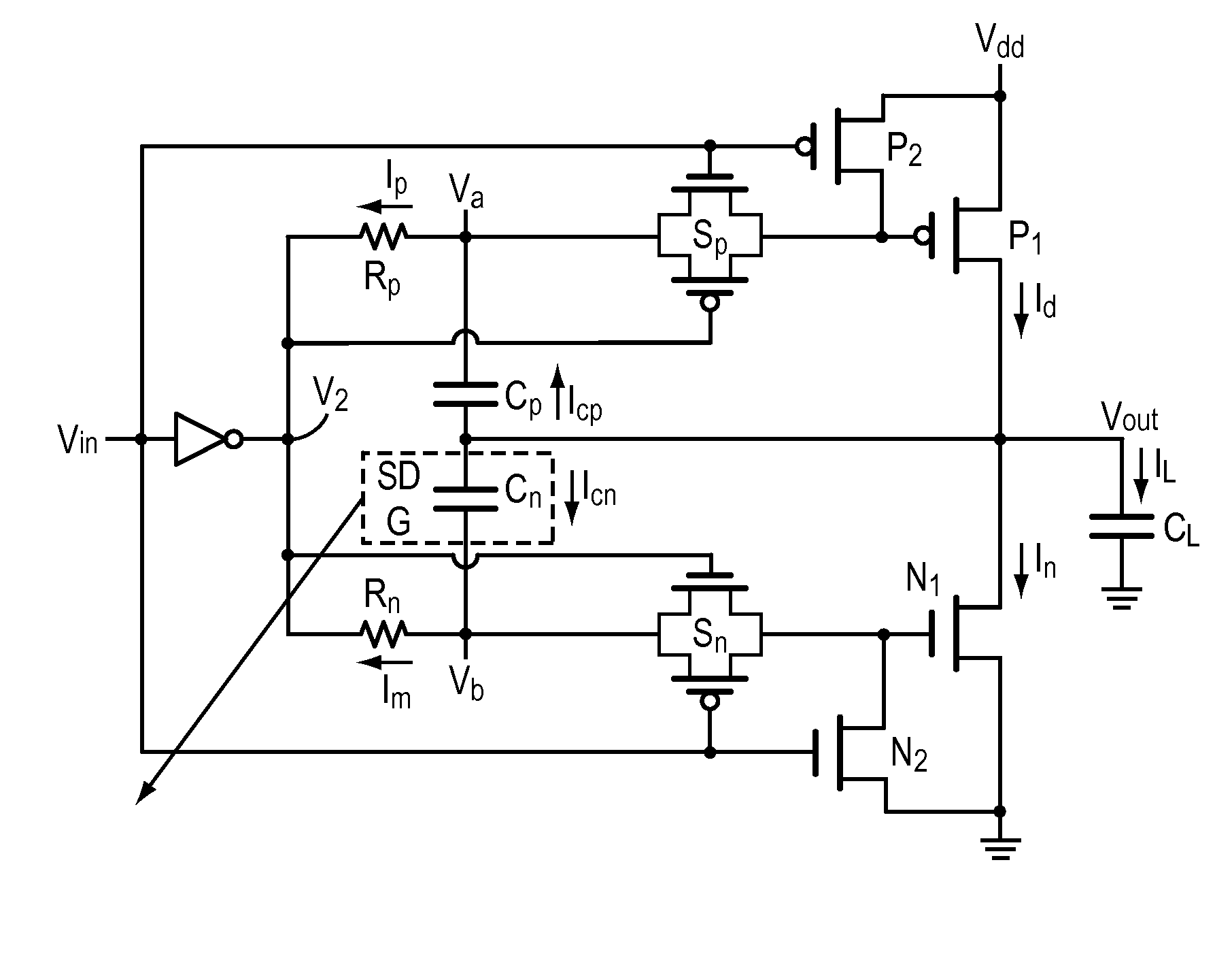 Low speed, load independent, slew rate controlled output buffer with no DC power consumption