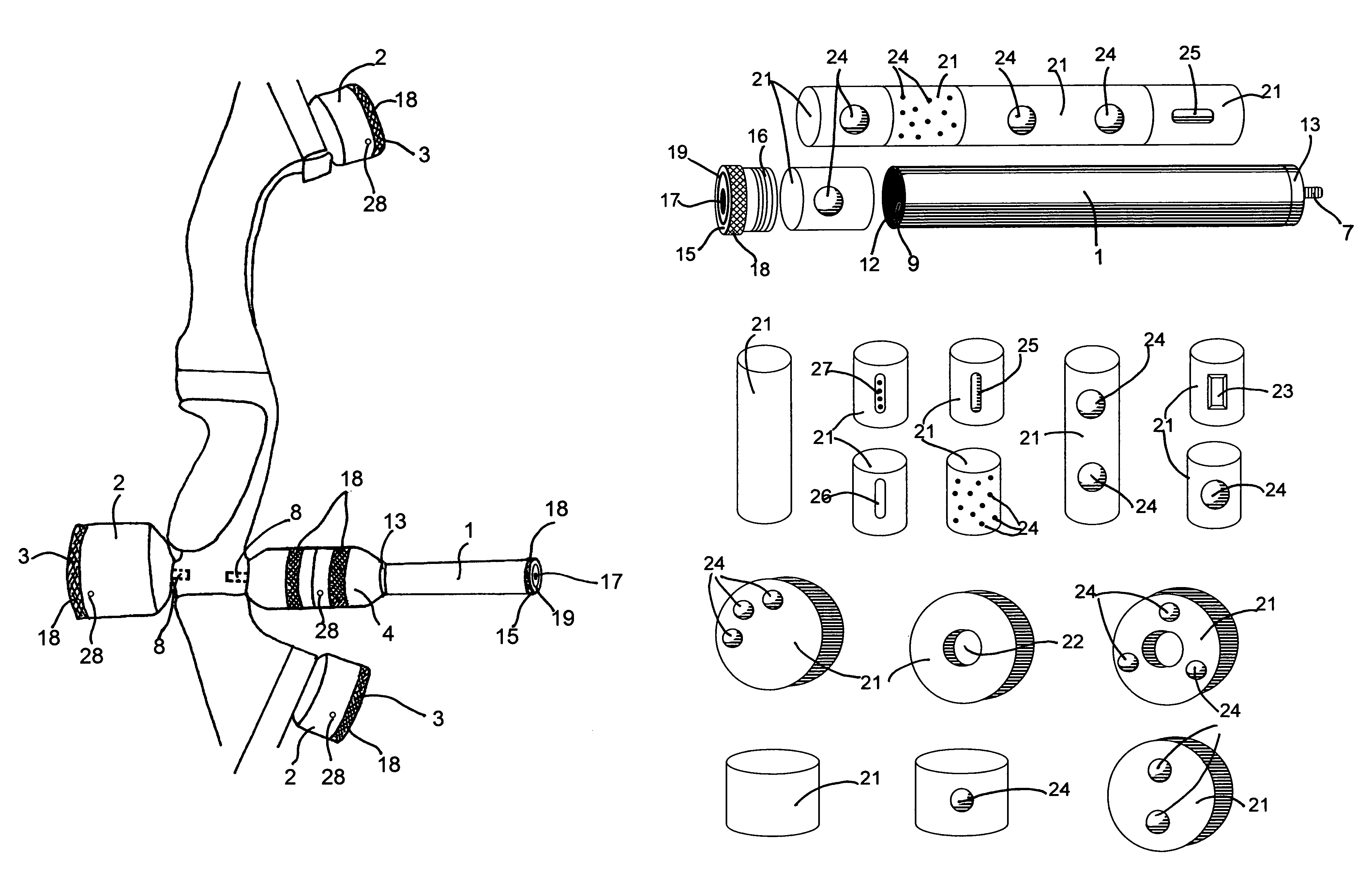 Stabilizer and vibration/noise dampening device that attaches to an archery bow