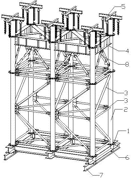 Self-lifting method for large scale steel structure supporting platform in limited space