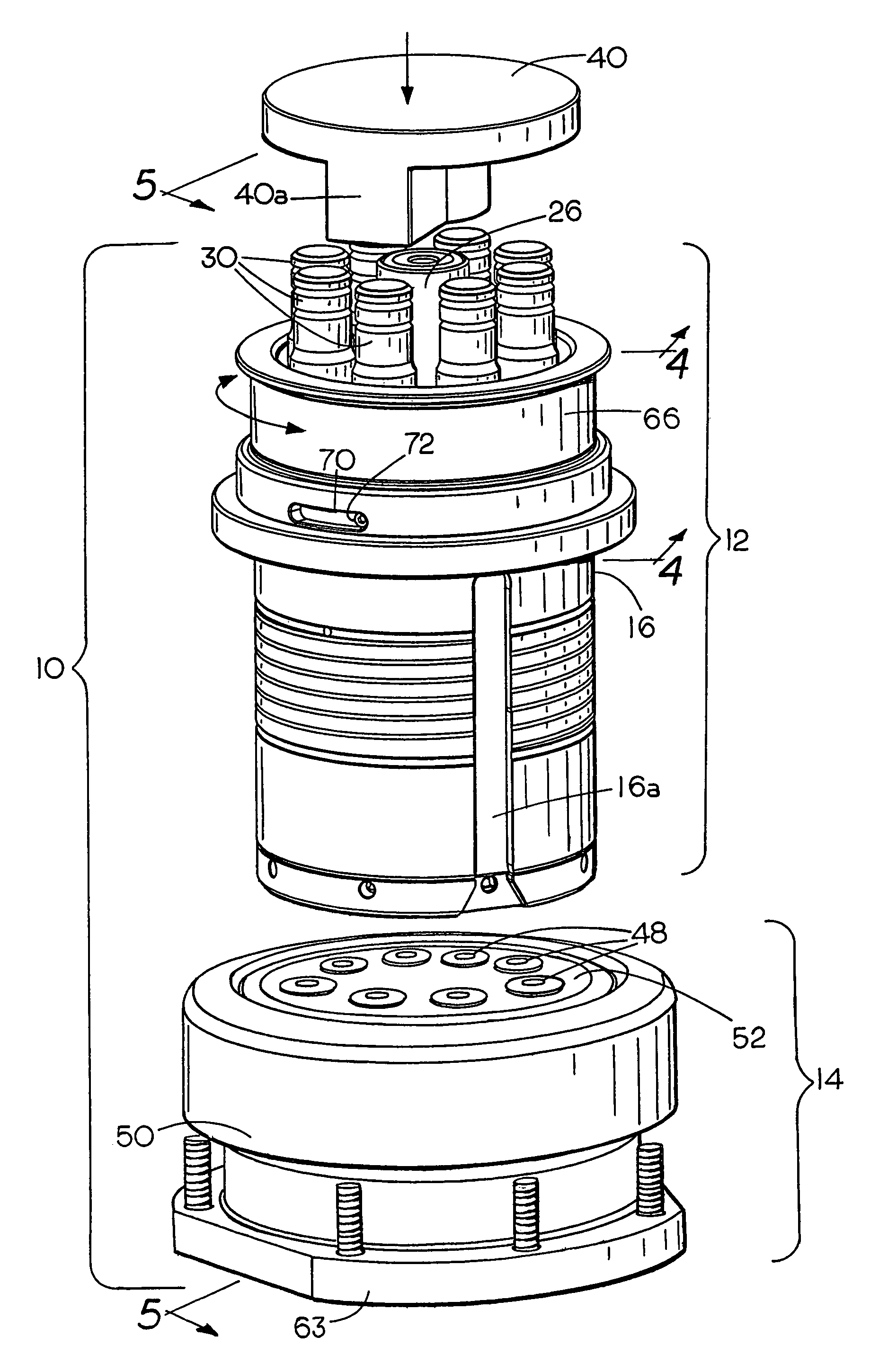 Multiple punch and die assembly providing hand disassembly, punch length adjustment and replacement