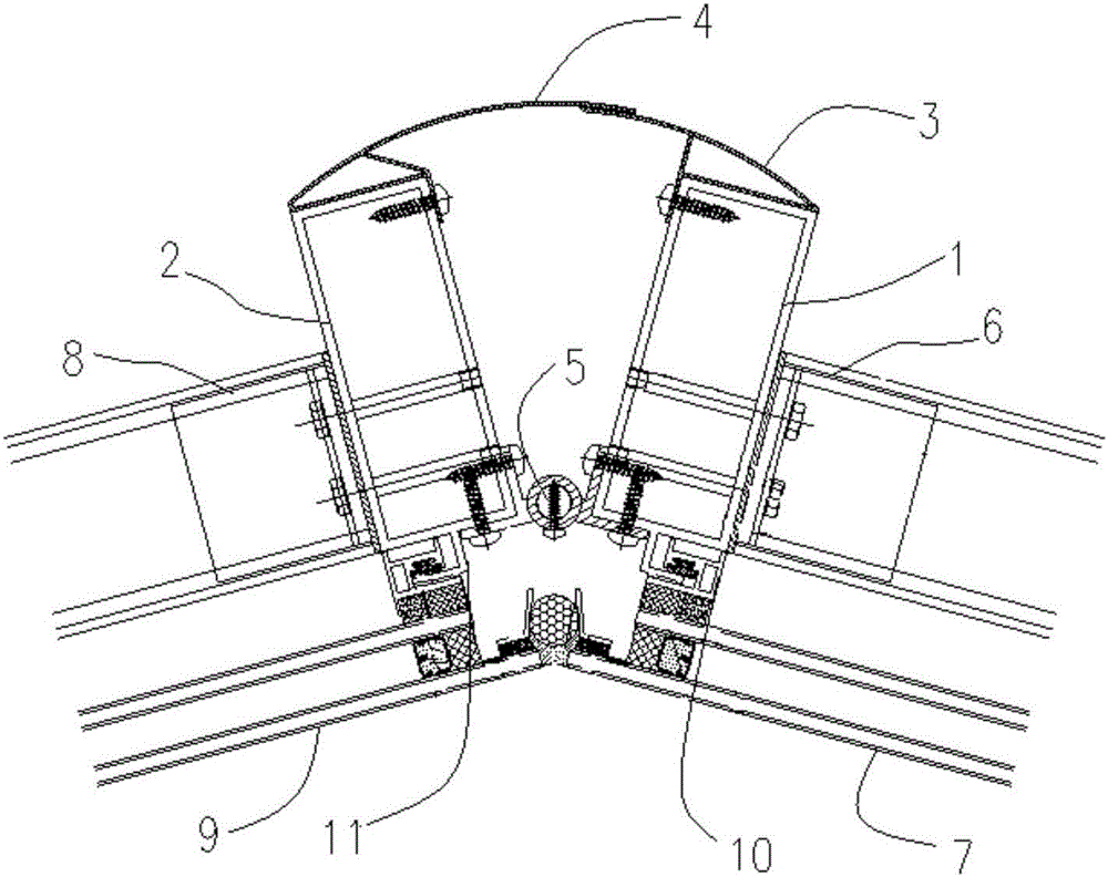 Multi-angle corner of concealed-frame curtain wall