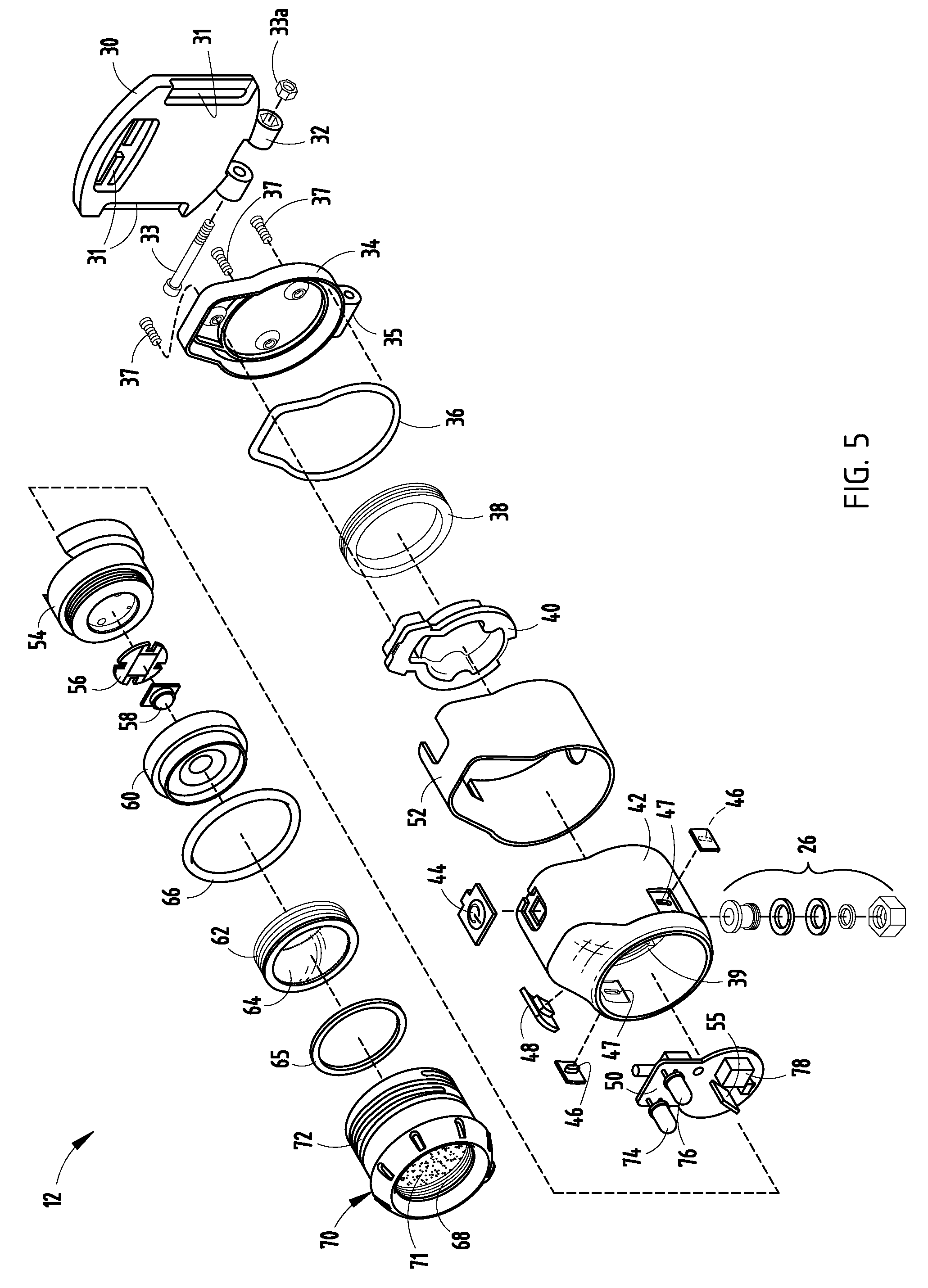 Lighting device having forward directed heat sink assembly