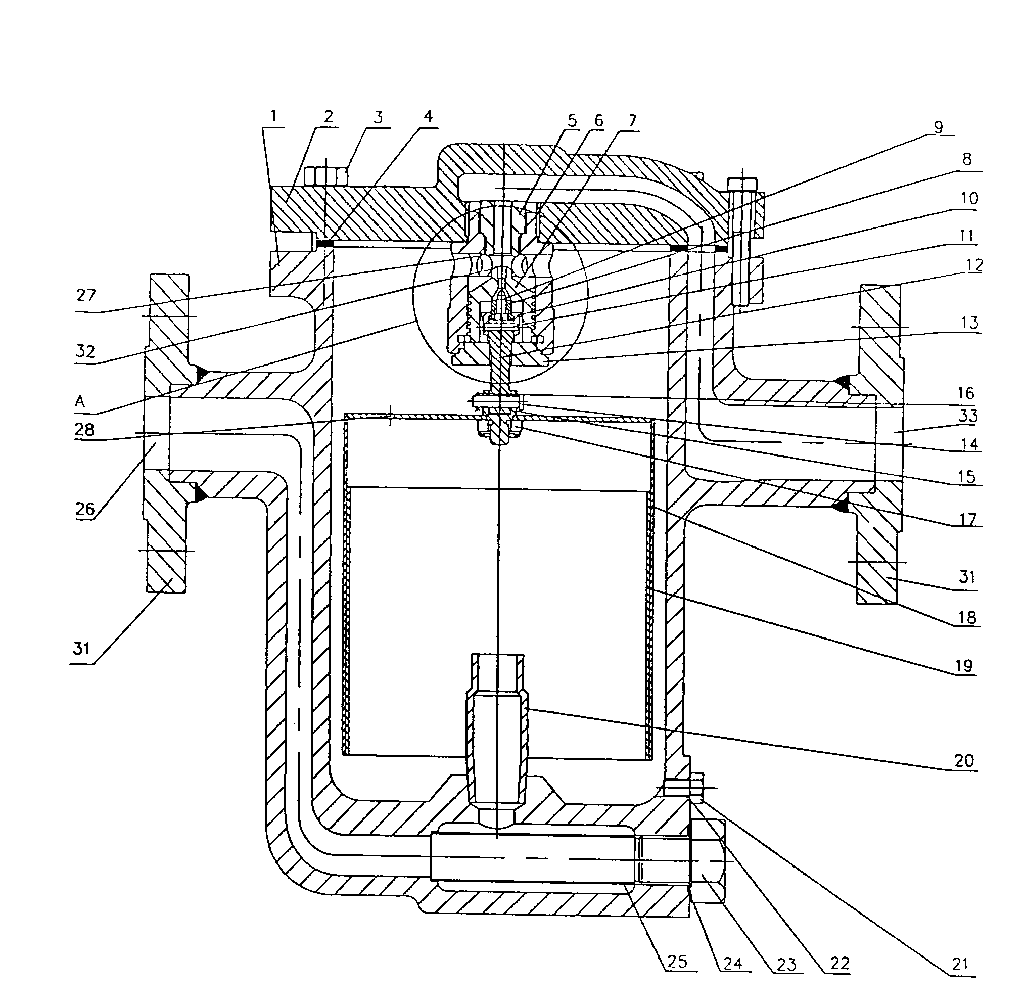 Piston bucket type low-pressure vapor drain valve