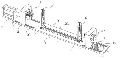 Stretching straightening device for metal pipe machining