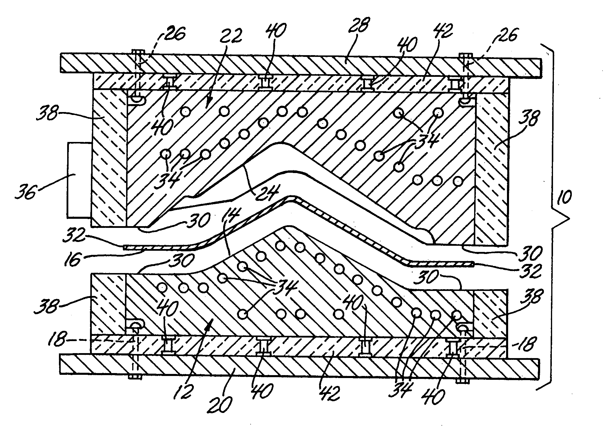 Heated die for hot forming