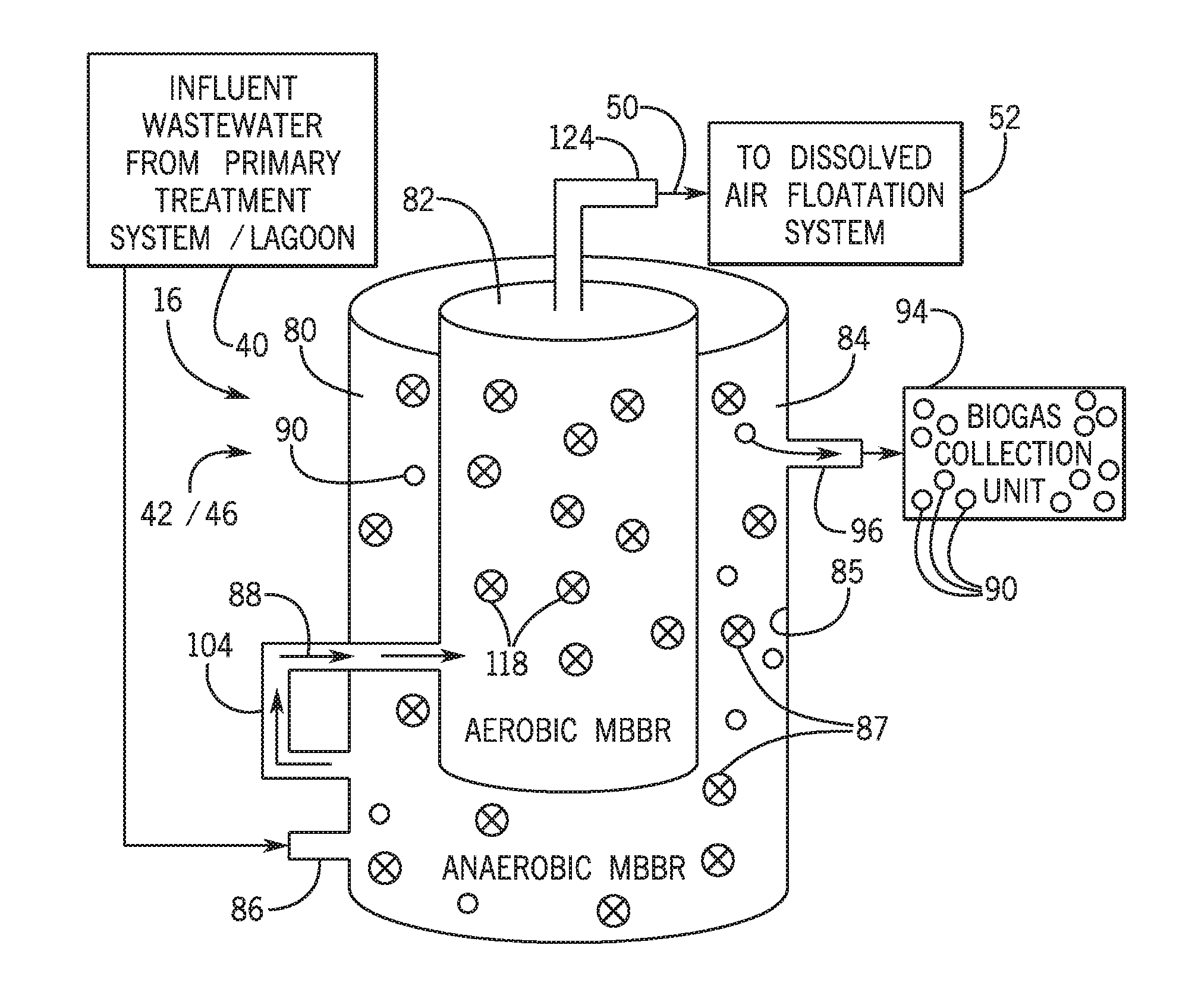 Moving bed biofilm reactor for waste water treatment system