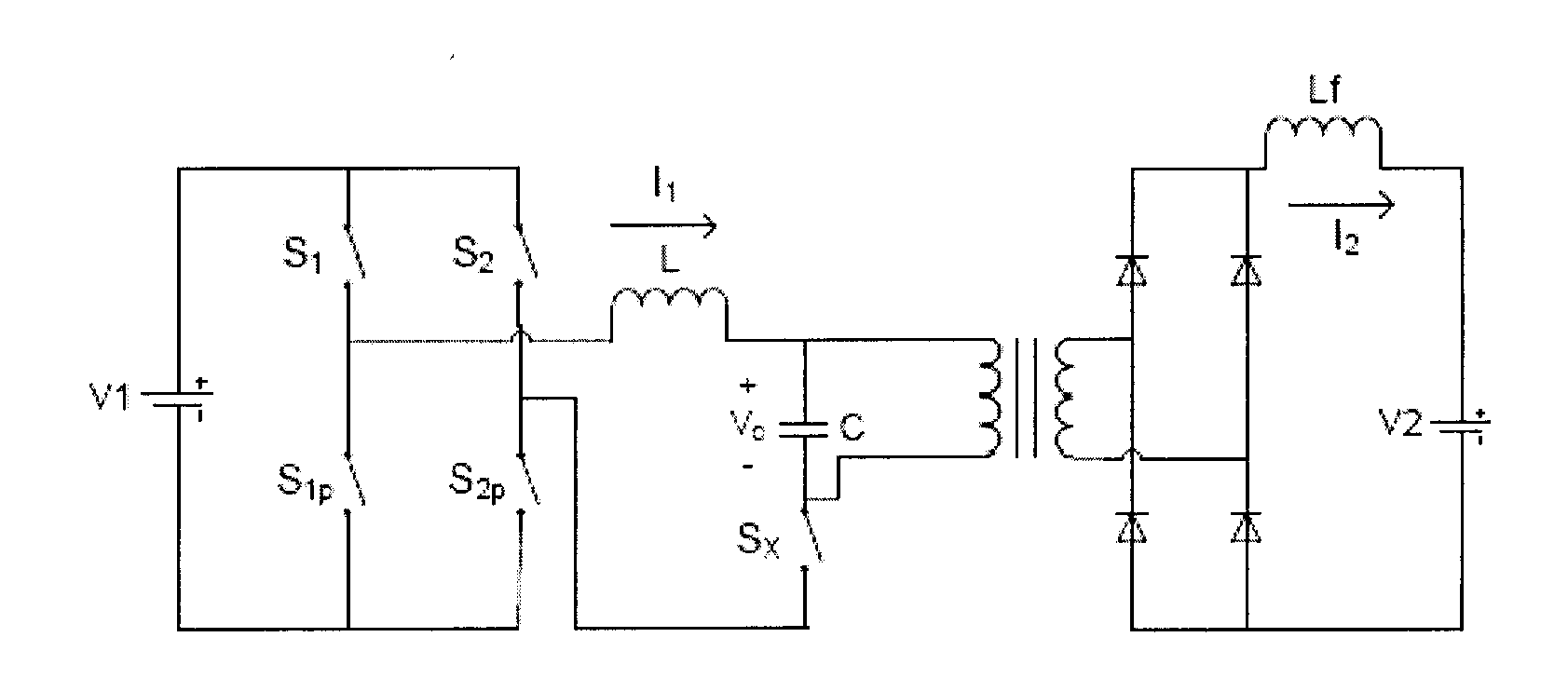 Dc-dc converter circuit using an llc circuit in the region of voltage gain above unity