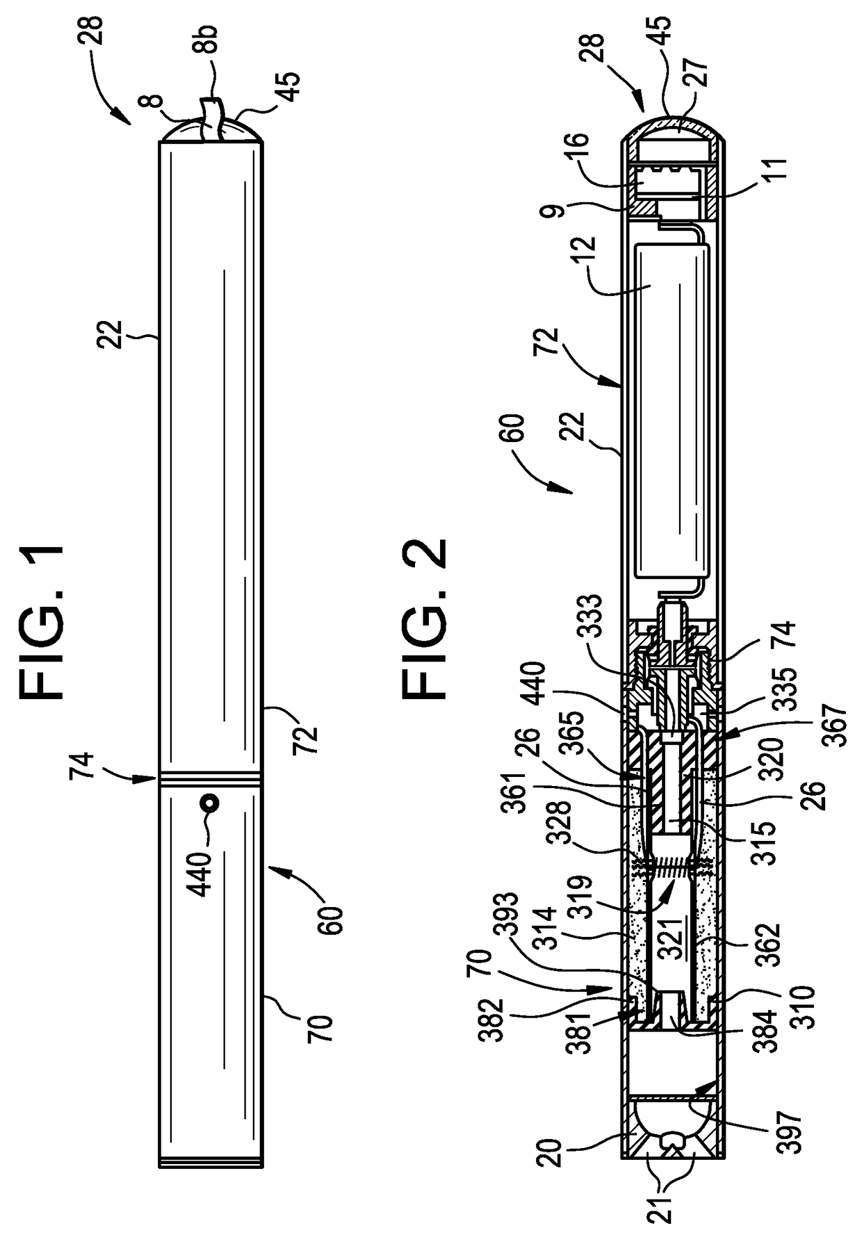 E-vaping device having a section with a removable insulator between electrically conductive and passive elements