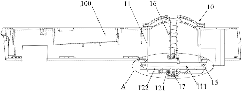 Material washing device and cooking utensil