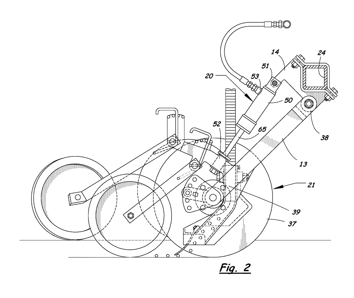 Mounting structure for down-pressure system for opener assembly of agricultural implement