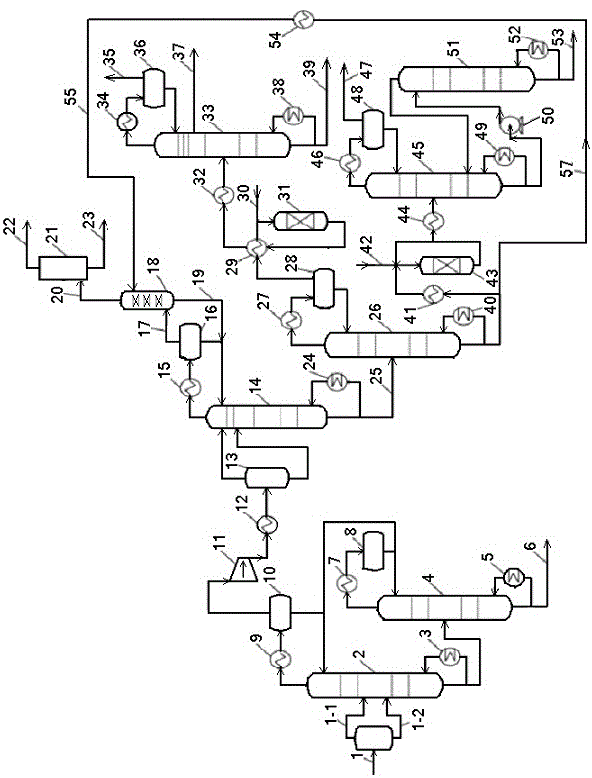 Lightweight alkene separation method reducing absorbent usage amount and device thereof