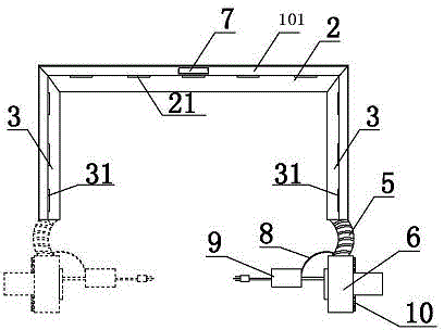 Offset type kitchen oily fume air curtain blocking device with single fan and kitchenware system