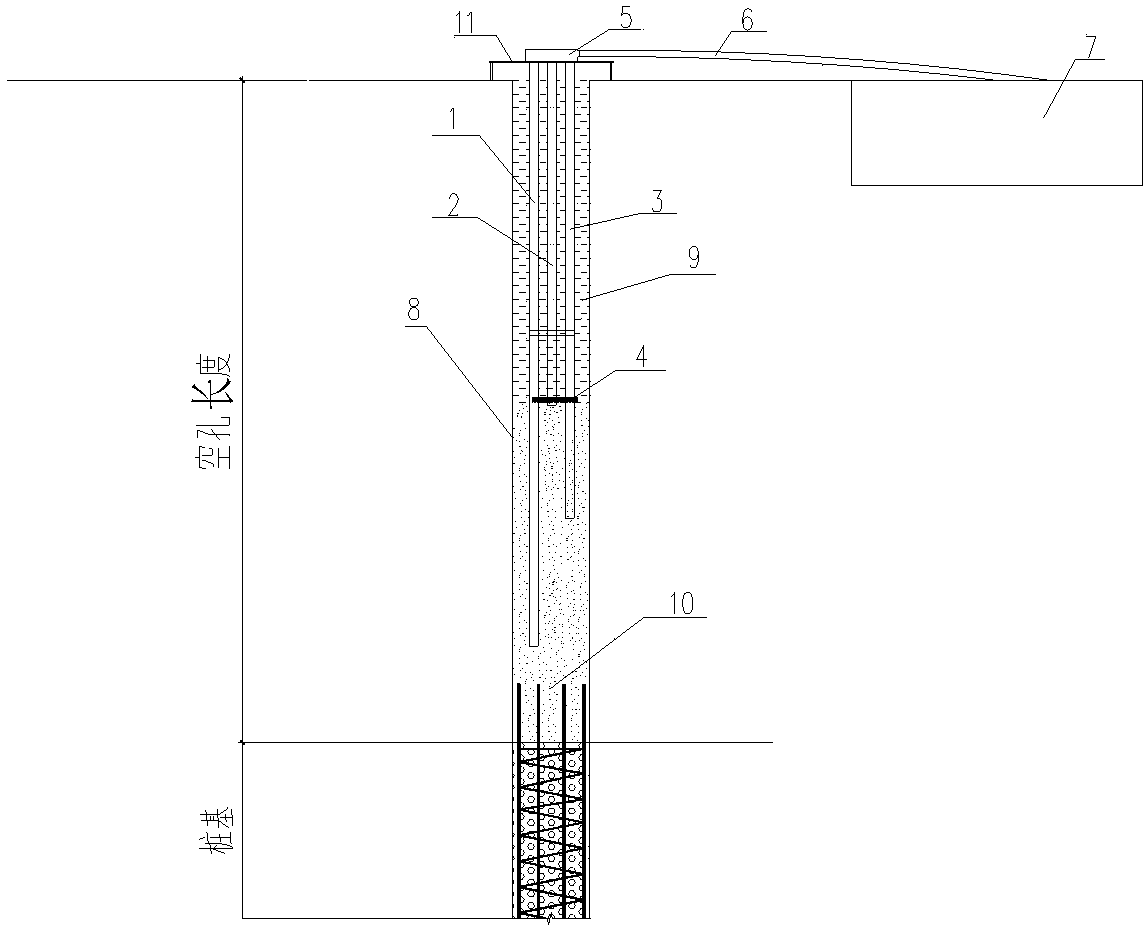 Replacement device and method for filler of empty hole part of bored pile