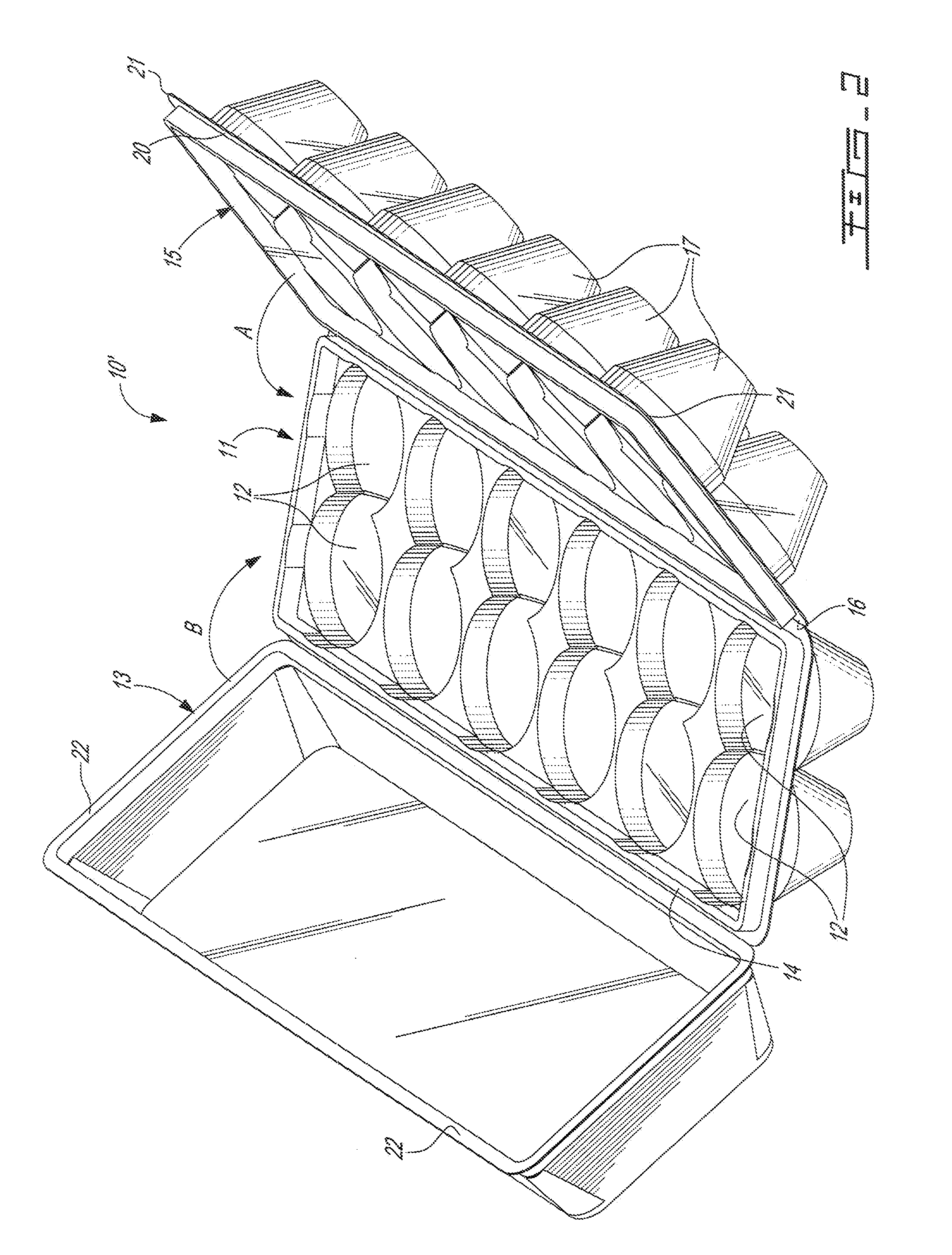 Hinge configuration for container for frangible items