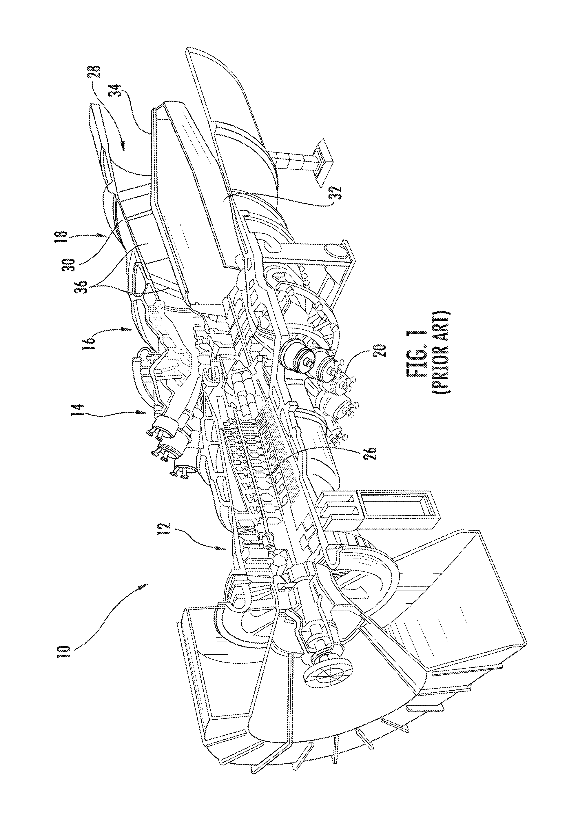 Turbine exhaust diffuser with region of reduced flow area and outer boundary gas flow