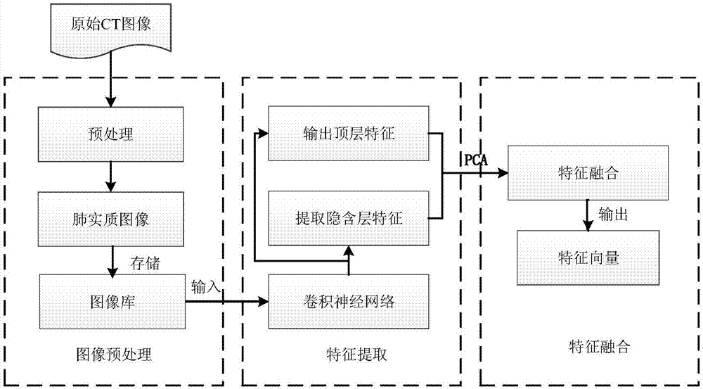 Pulmonary nodule feature extraction method based on convolutional neural network and principal component analysis