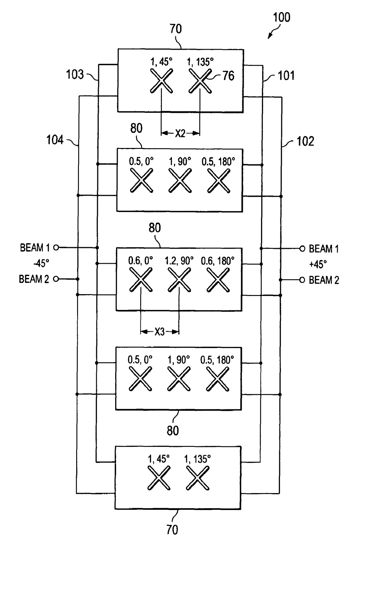 Dual-beam sector antenna and array