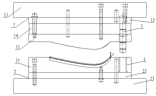 Punching die of stiffening plate of liquid crystal display base