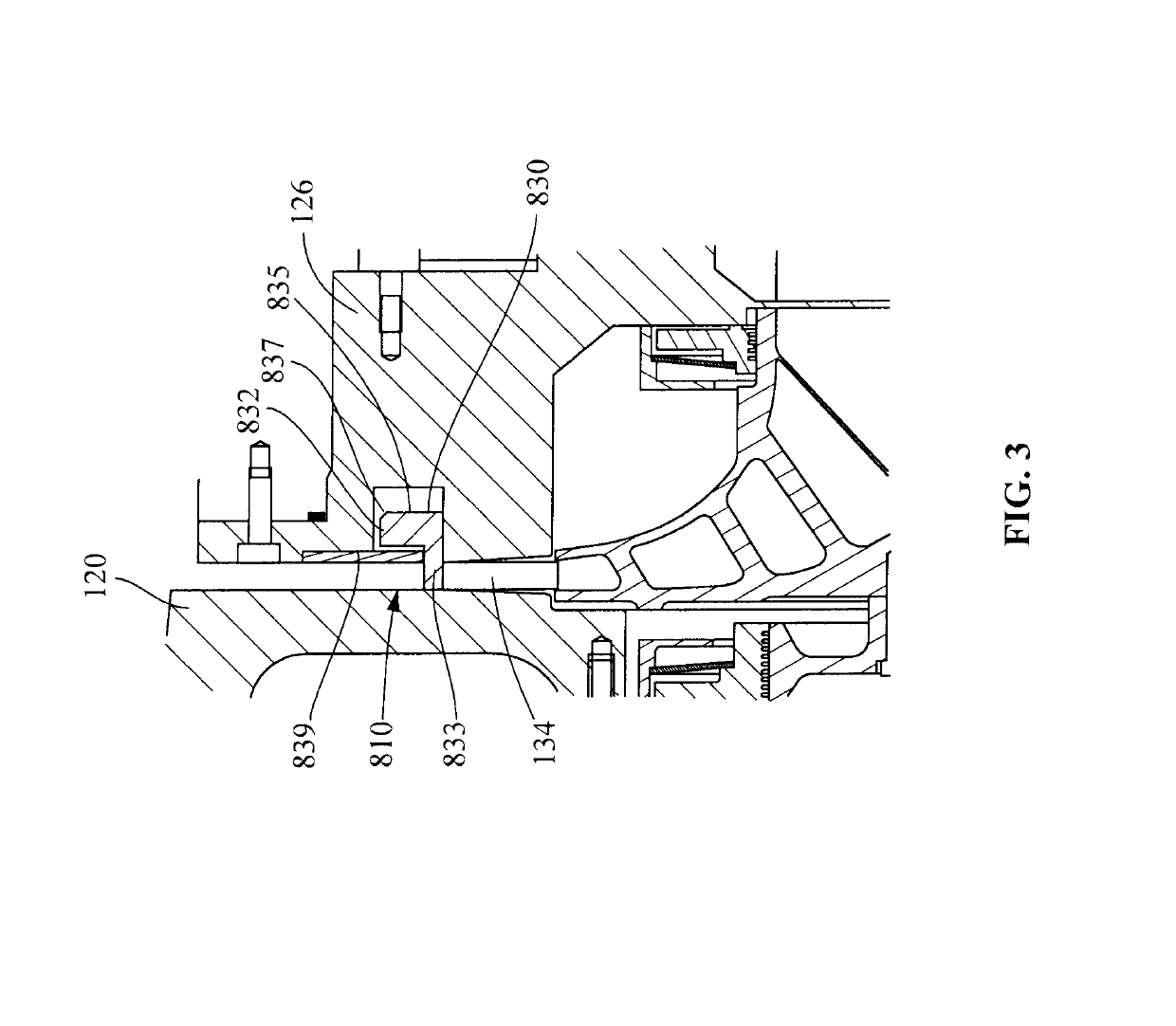 Variable geometry diffuser having extended travel and control method thereof