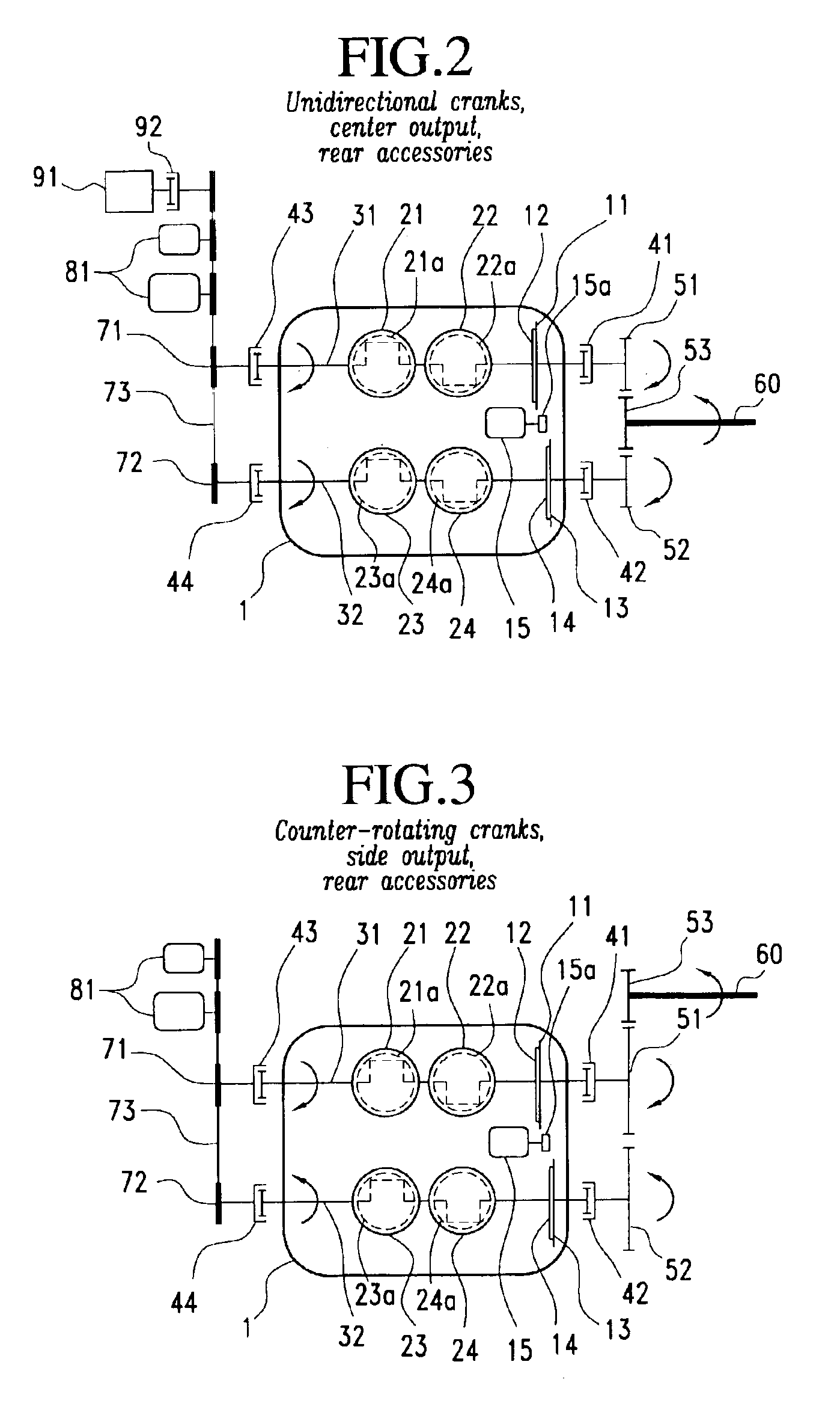 Multi-crankshaft, variable-displacement engine