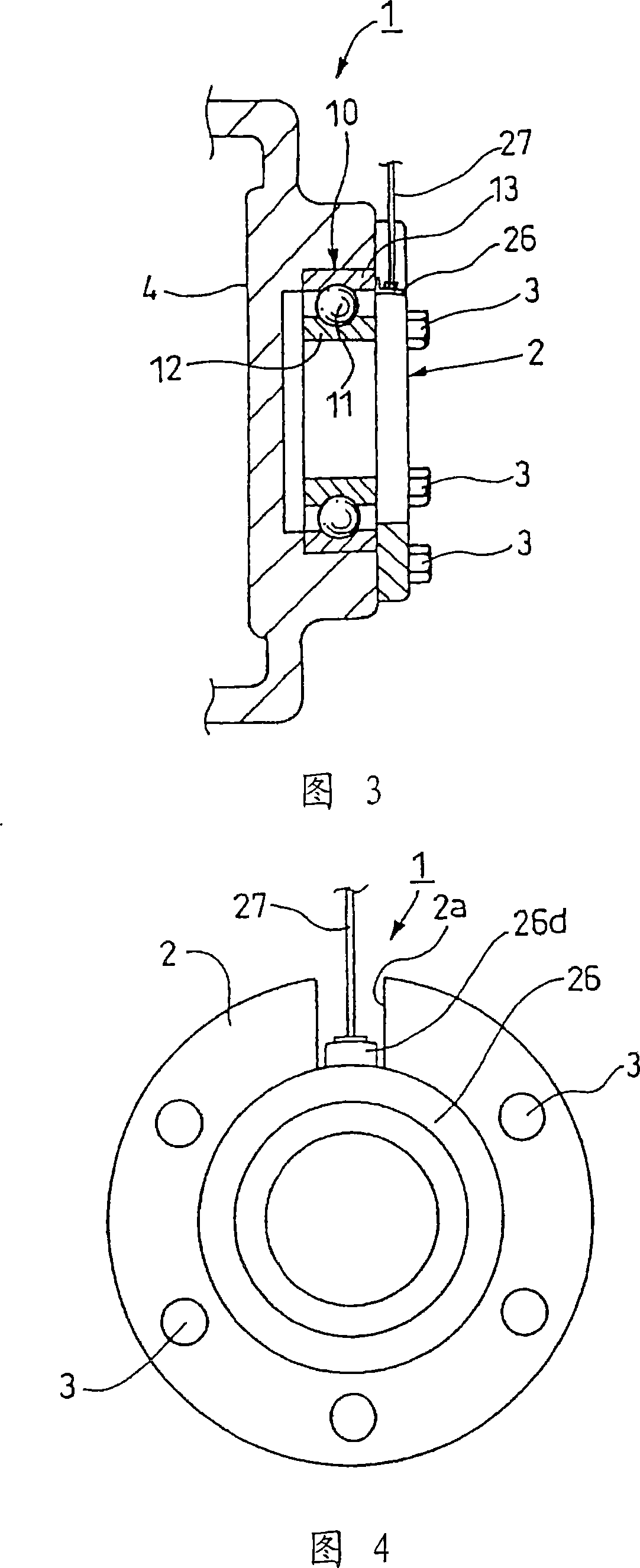 Bearing device with sensor and rolling bearing with sensor